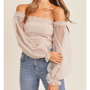 Mable Smocked Tulle Tube Cropped Top Neutral Size Small